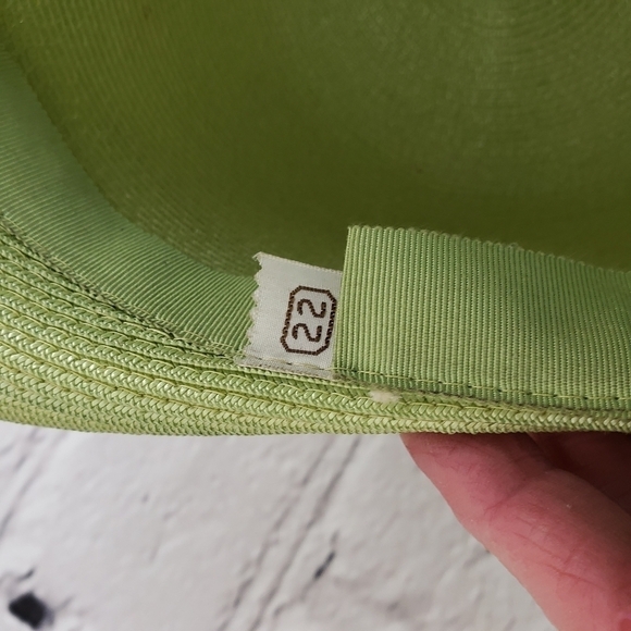 Vintage Straw Bowler Hat Apple Green Union USA Made in Hat Box EUC - Picture 10 of 12